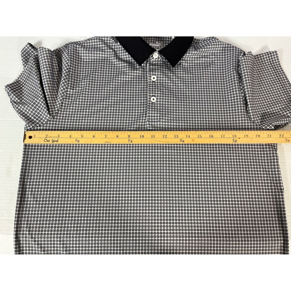 Puma Polo Shirt Mens Medium Black White Geometric Print Golf Tee - Picture 4 of 6
